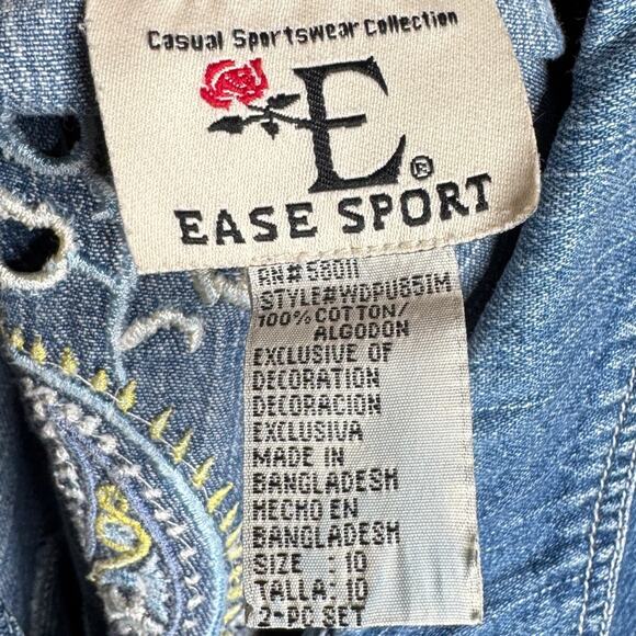 Vintage Ease Sport Embroidered Floral Paisley Cutout Denim Shirt Womens 10 - Picture 6 of 8